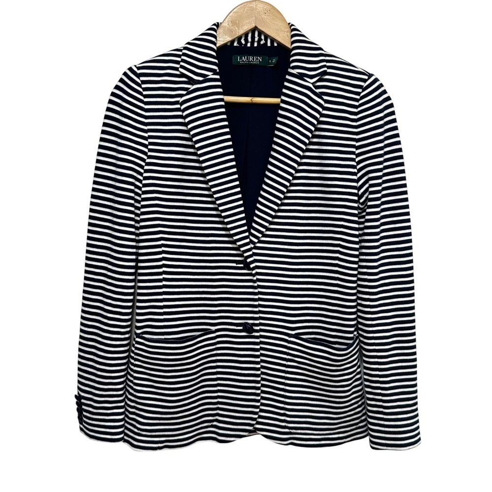 Lauren‎ Ralph Lauren Striped Knit Blazer Womens Small Navy White Nautical Preppy